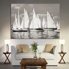 HD Печать абстрактная черная белая парусная лодка морской пейзаж картина маслом на холсте современный пейзаж плакат Искусство Настенная картина для гостиной