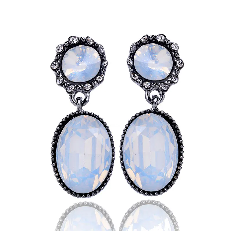 9 Colors Opal Stud Earrings Shinning Elegant Lovely Gun Black Water Drop Oval Gem for Women Earrings|earring card|earrings eyebrowgem fashion |