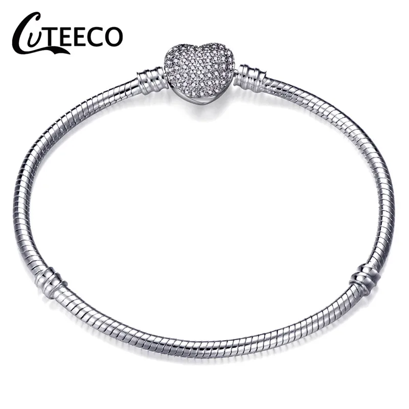 2 CUTEECO новые серебряные браслеты в форме сердца для женщин 17 см-21 см брендовый браслет ювелирных изделий - Окраска металла: 2