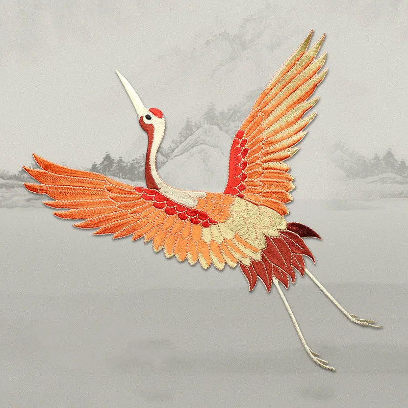 

Chinese Style Crane Bird Iron Patches for Clothing Applique Clothes Iron On Patch Embroidery Stickers DIY Applique Badge Jecket