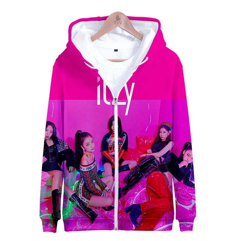 Забавные 3d Itzy Kpop моды хип-хоп Для мужчин Для женщин Толстовки с капюшоном на молнии куртка топ Повседневное с длинным рукавом унисекс на молнии 3D с капюшоном толстовка 4XL