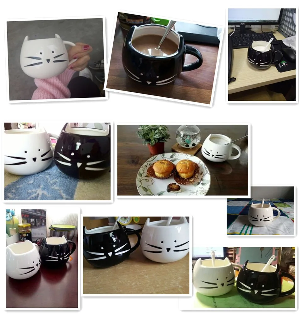 400 ml Черный и белый цвета Cat керамические кружки комплект милый кот дизайн кружка для кофе kawaii любителей кошек пару кружек