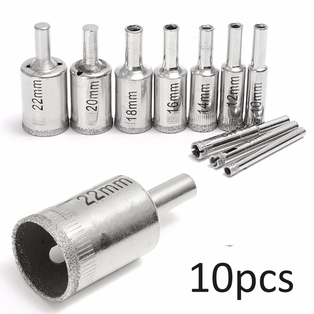 

10pcs x 5mm-22mm Diamond Hole Saw Tile Ceramic Glass Marble Coated Drill Bit Accessories