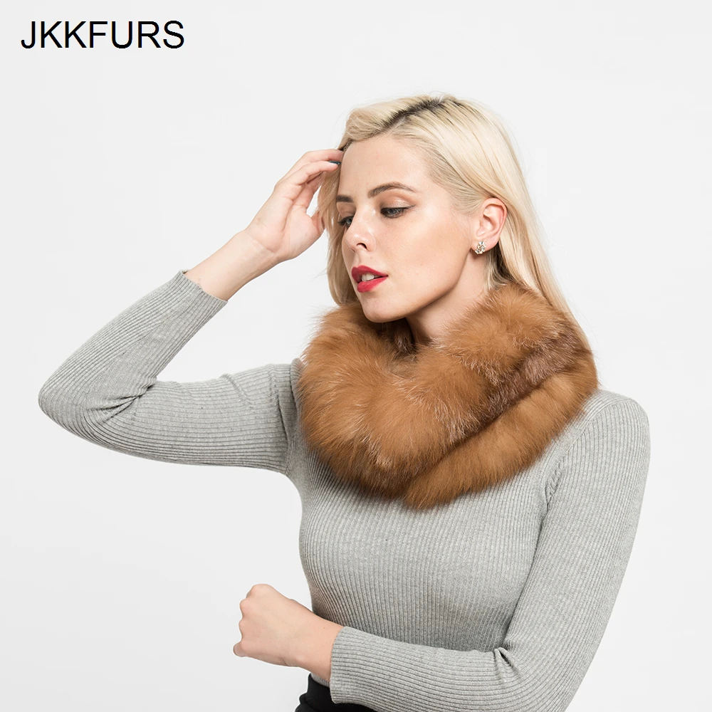 JKKFURS шарфы из натурального Лисьего меха зимние толстые теплые модные стильные