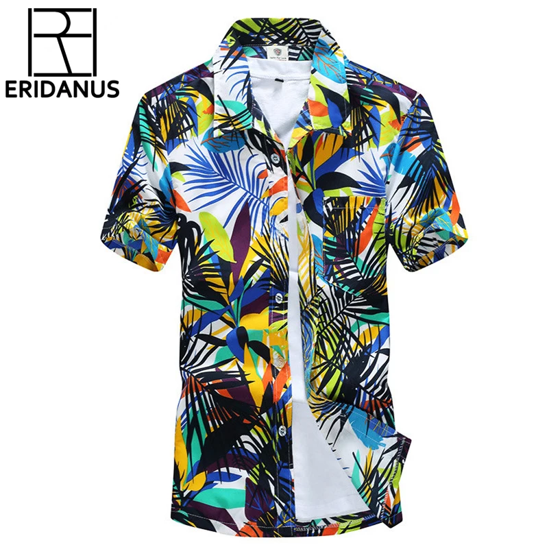 2016 Летние Гавайские рубашка Мужчин Случайные Пляж Тонкий Моды Цветочные Рубашки