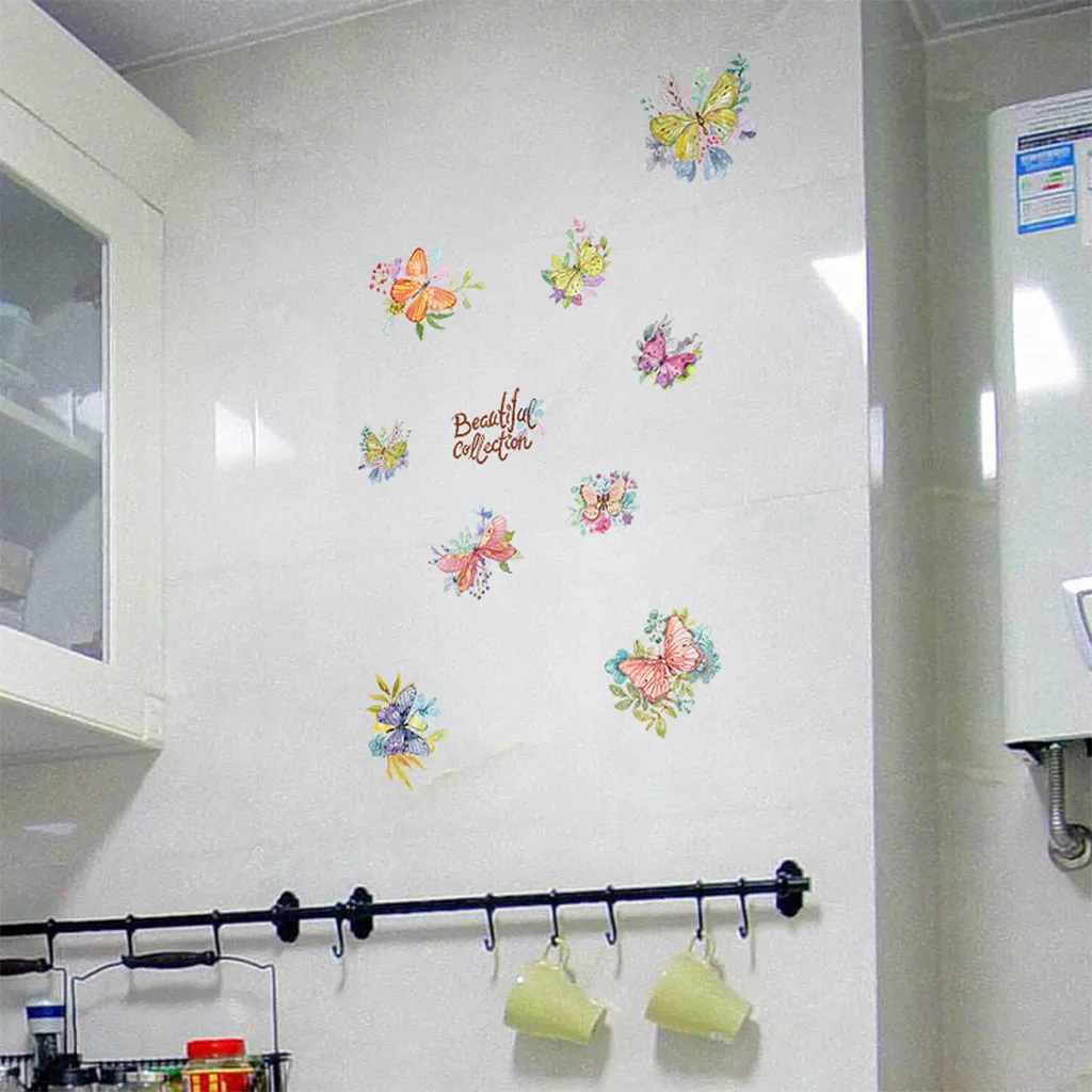 Расписанные вручную наклейки на стену в виде бабочки для шкафа холодильника