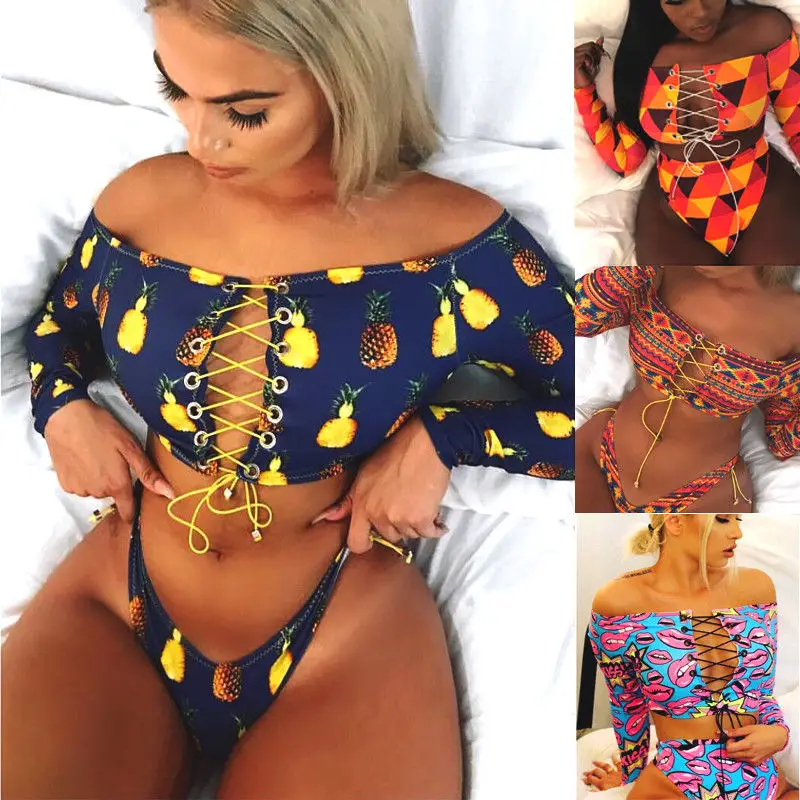 2018 разноцветные женские купальники с длинным рукавом бандажные сексуальные