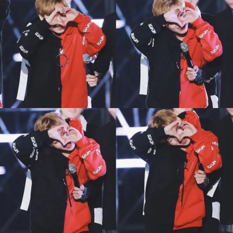 Куртка WANNA ONE Park Jihoon, красная, черная, прошитая, с кругами, Молодежная группа, куртка с капюшоном, толстовка KPOP