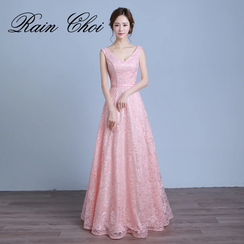 

Real Photo Women Long Formal Prom Gown V Neck Lace Evening Dresses 2022
