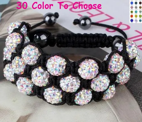 

wen disco ball+Free Shipping+Gift.10mm Disco Ball Beads Three Row Clay crystal Bracelet Jewelry For Women Men.