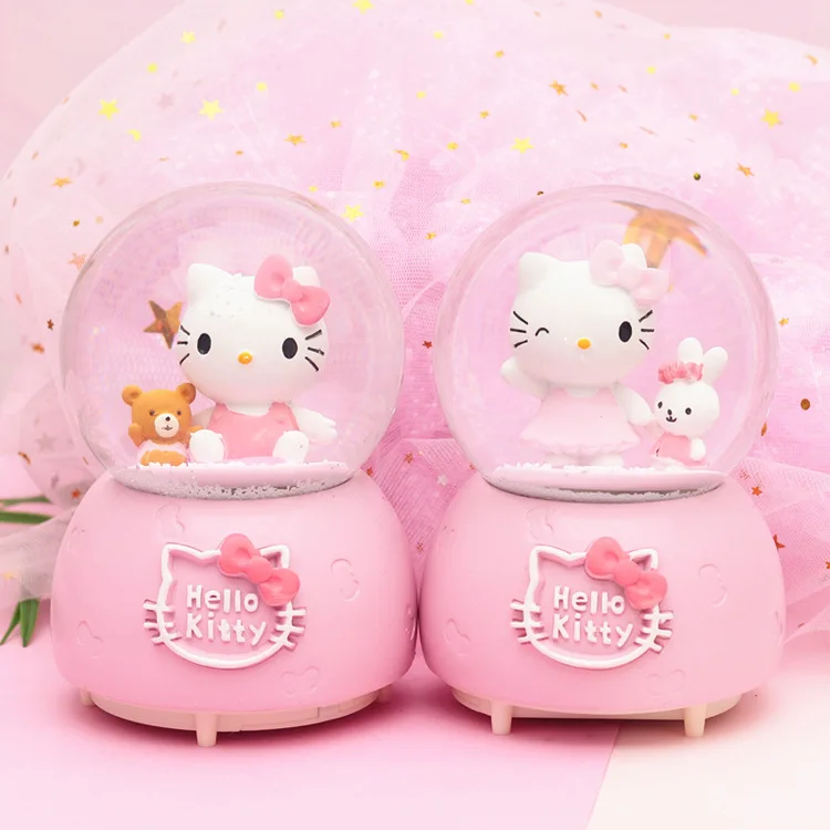 Рисунок «Hello Kitty» Автоматическая таяния снега с подсветкой светящиеся музыкальная шкатулка в виде хрустального шара Креативные Детский подарок домашний декор Подарочная музыкальная шкатулка Рождество