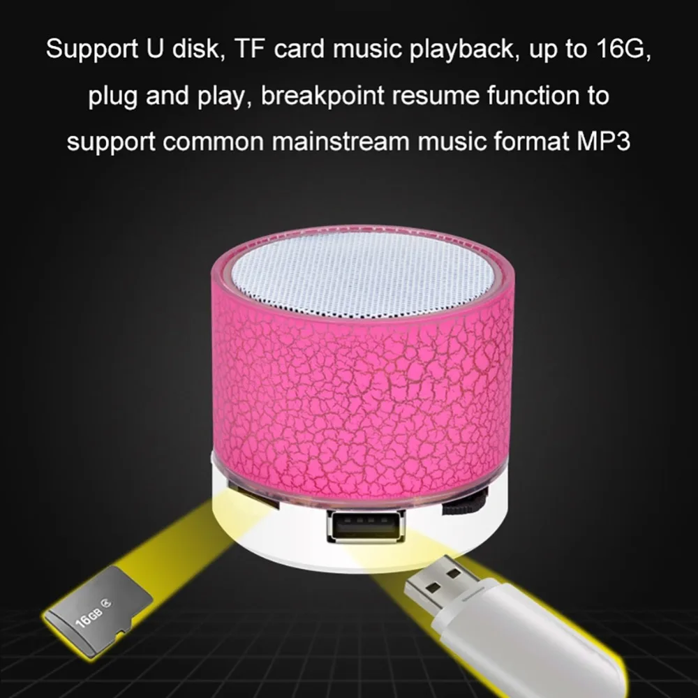 Мини Портативный беспроводной Bluetooth громкий динамик трещины светодиодный открытый 3,5 мм динамик с сабвуфером Поддержка TF карты/U диск/AUX USB