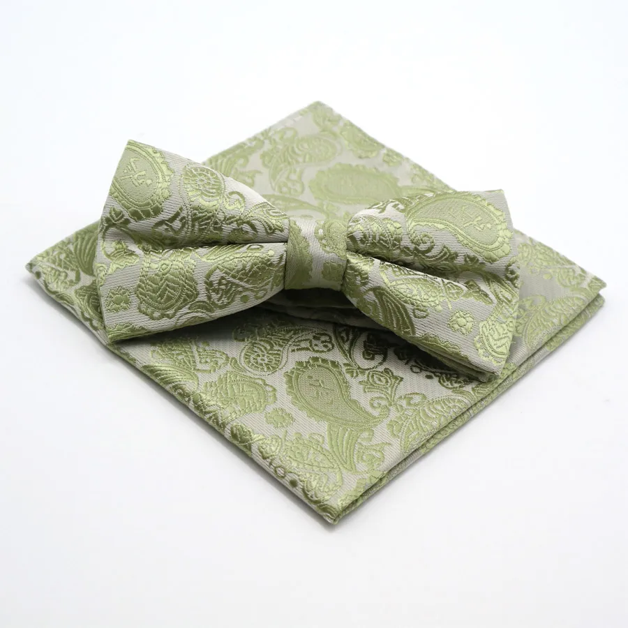 BWF-08 Classic Men's Floral Paisley Pocket Square Bows Tie Set Adjustable Handkerchief Bowtie Sets Wedding Party Necktie Hanky Lot - Цвет: BWF-08