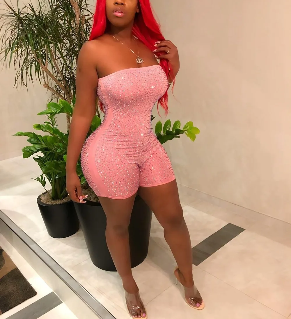Женский сексуальный комбинезон с блестками без бретелек топ шорты для