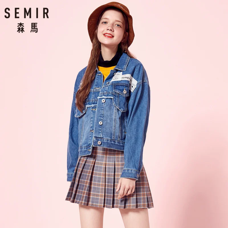 SEMIR женская короткая джинсовая куртка с вышивкой из 100% хлопка джинсовым пальто