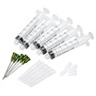 Одноразовый шприц из нержавеющей стали, 5 упаковок, 10 мл, 5 шт., 14 ga, 1,5 дюйма, игла с плоским ртом + 5 прозрачных резиновых крышек