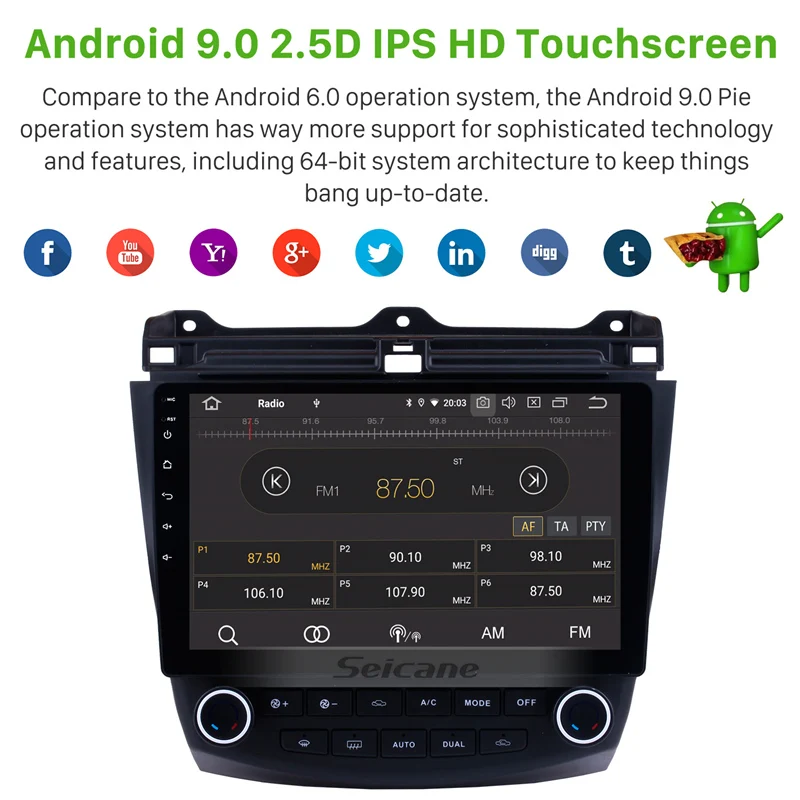 Seicane стерео 10 1 &quotHD Android 9 0 gps Navi для Honda Accord 7 2003 2004 2005-2007 8-ядерный Поддержка рулевого