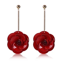 temperament big acrylic rose flower drop earrings for women bohemian holiday party jewelry red green whiteblack