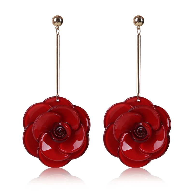 Temperament Big Acrylic Rose Flower Drop Earrings For Women Bohemian Holiday Party Jewelry Red Green White/Black | Украшения и