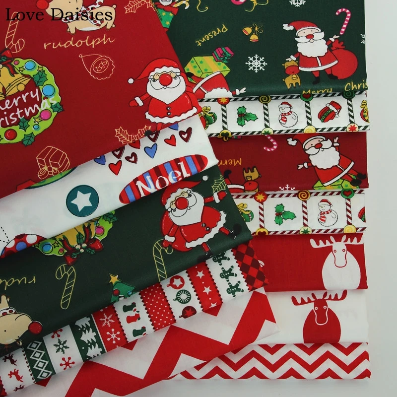 

100% Cotton Twill DARK RED GREEN Cartoon Christmas Series Santa Claus Elk Deer Fabrics for DIY Cushion Handwork Home Decoration