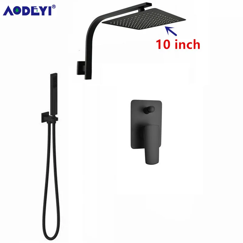 10 inch AODEYI латунный черный душевой набор для ванной комнаты " дождевая душевая головка латунный удлинитель гусиная шея душевой рычаг Diverter смеситель ручной спрей - Цвет: 10 inch