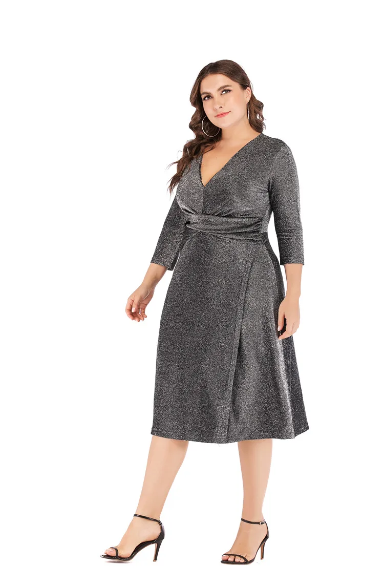 GIBSIE 6XL 5XL 4XL женские сексуальные элегантные вечерние платья миди 3/4 рукав v-образный вырез спереди Высокая талия платье Плюс Размер Женская одежда