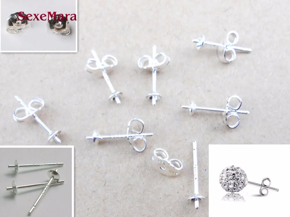 Бесплатные комплектующие для ювелирных изделий 20 штук на оптовую покупку: пары серебряных штифтов для ушей 925 пробы со стопперами для сережек Handmade FY-01+02.