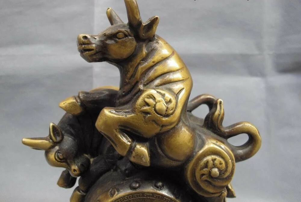 Китайский медный Бронзовый фэн-шуй счастливый фондовый рынок богатство два быка