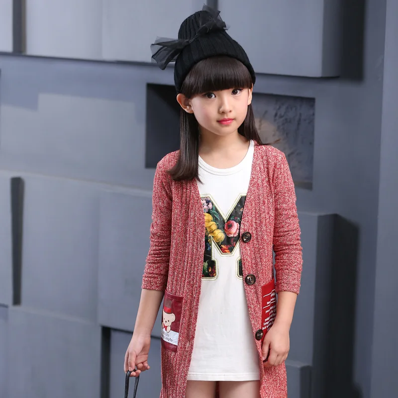 Новинка 2017 года продаж осень модная одежда для девочек вязаный кардиган свитер