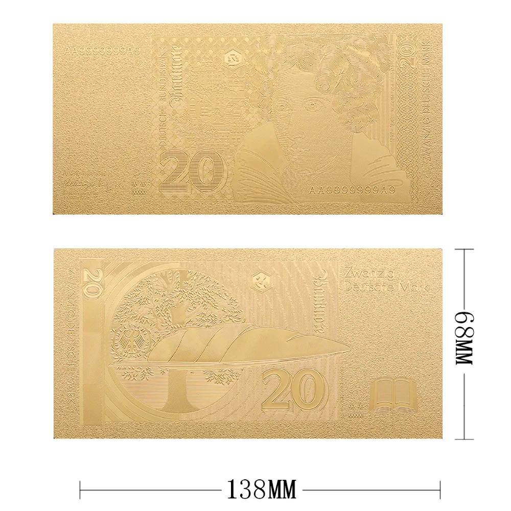Золотые банкноты VNFURU Deutsche Mark золотые 24K креативные 20-валютные искусство низкая
