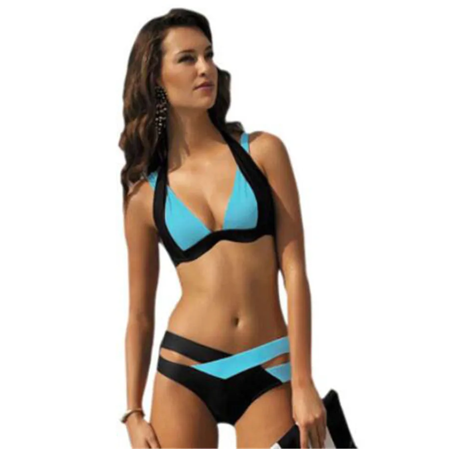 2018 новый модный лоскутный купальник женский раздельный пуш ап сексуальный