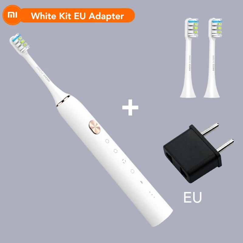 White Kit EU Adapter Xiao mi Soocare X3 X3S Soocas электрическая зубная щетка mi Smart Bluetooth Водонепроницаемая Быстрая зарядка Android iOS приложение дистанционное управление - Цвет: White Kit EU Adapter