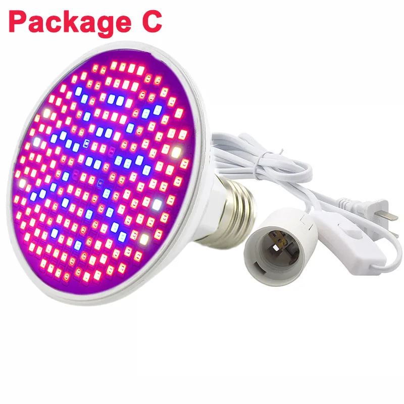 Lamp and AC Cable Светодиодный светильник для выращивания растений, палатка для выращивания, коробка, полный спектр цветов, 200 УФ, ИК-лампа, E27, лампа с зажимом, семена, лампа, двойная, для внутреннего использования, growbox hydro - Испускаемый цвет: Lamp and AC Cable
