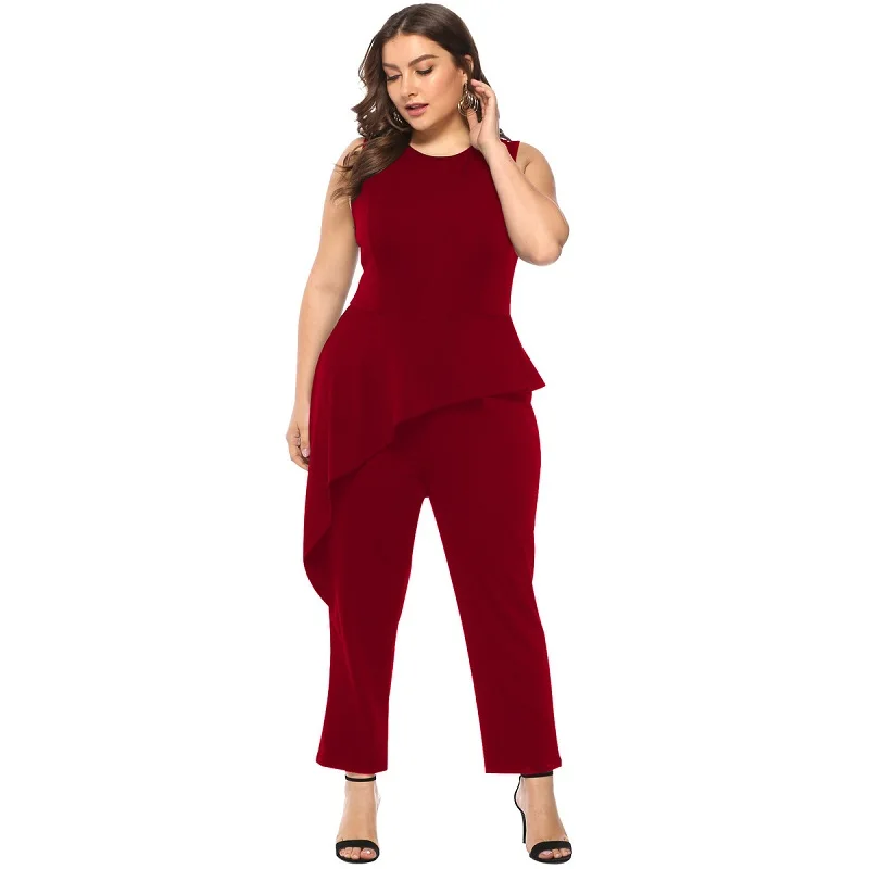 Женский комбинезон с оборками WHZHM однотонный Облегающий большого размера 3XL 4XL