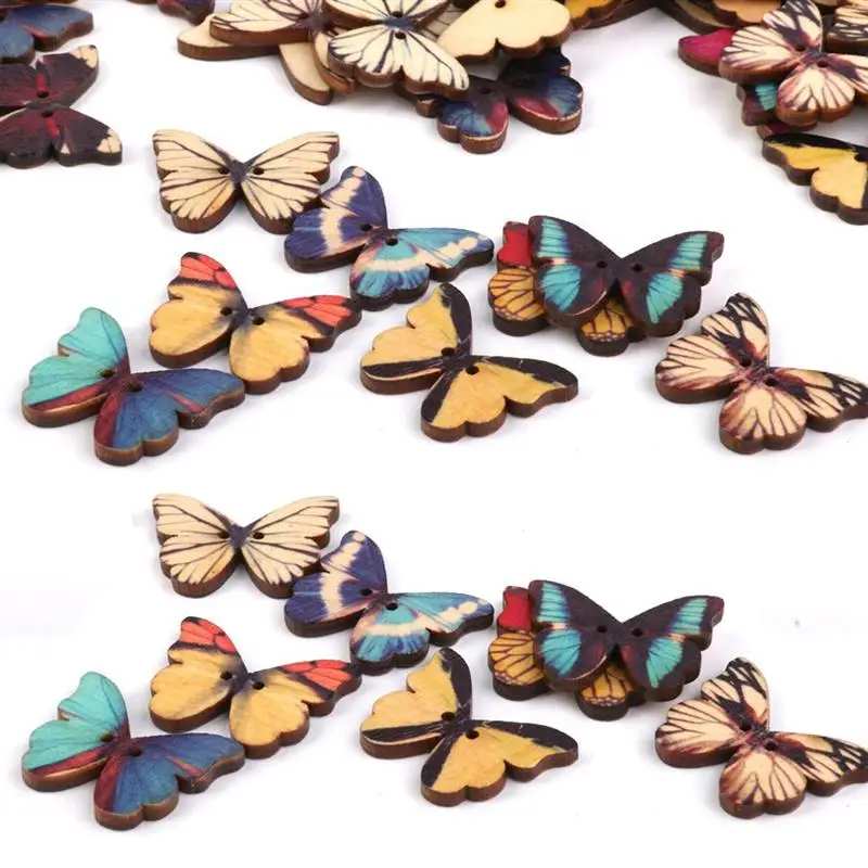 Деревянные кнопки бабочки для детей 100 шт. 2 отверстия шитья одежды скрапбукинга