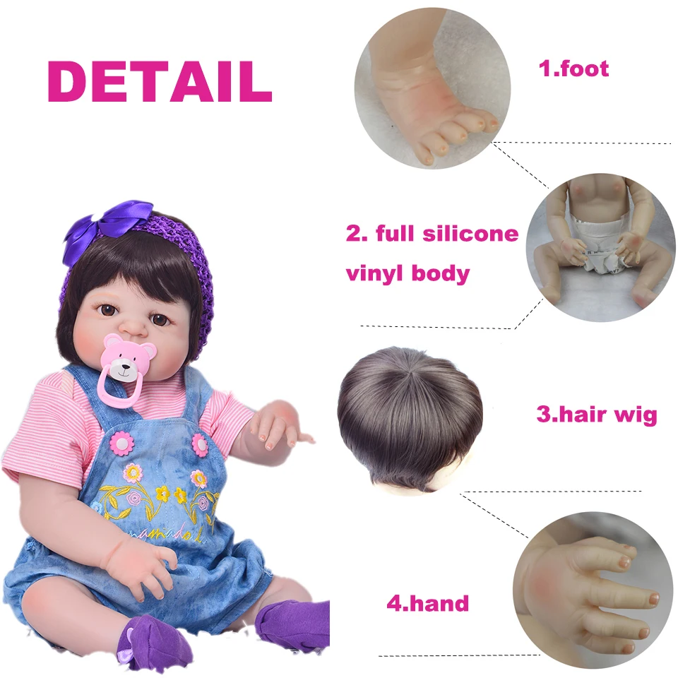 KEIUMI Lifelike 23 дюймов полный силиконовый винил для новорожденных, для девочек куклы для продажи Моделирование этнические Reborn Boneca дети подарки на день рождения