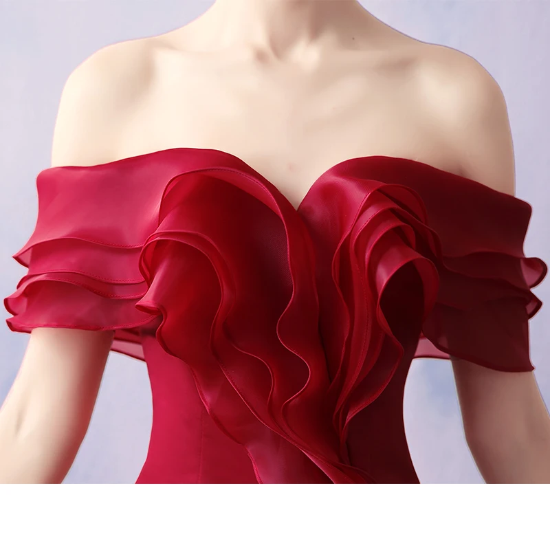 Элегантные бордовые с открытыми плечами оборки Vestidos De Festa открытой спиной