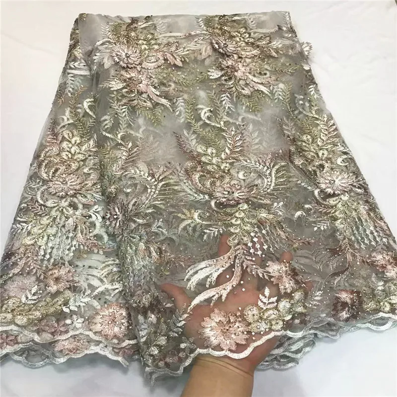 2018 Excellent African French Lace Net Fabric High Quality Nigeria Tulle Fabrics With Embroidery Big Stones For DressZQ18-4 | Дом и сад