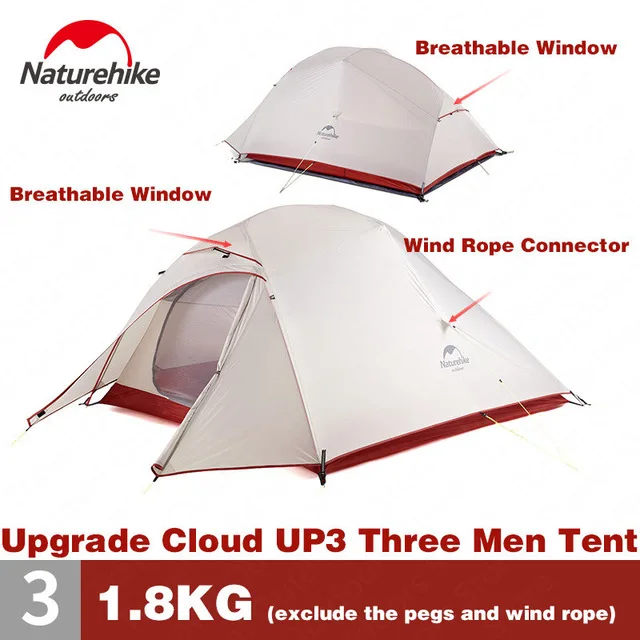 Naturehike Cloud Up 1 2 3 обновленная версия Сверхлегкая походная палатка отдельно стоящая походная палатка с ковриком NH15T002-T - Цвет: 3 Man 20D Gray