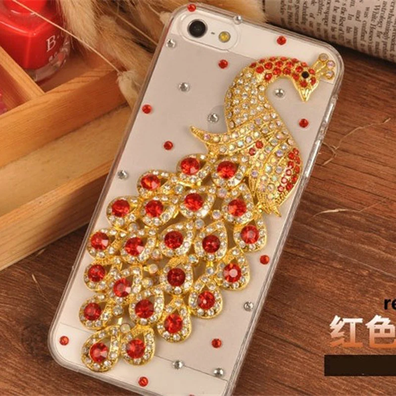 3D Синий Павлин Bling Кристалла Алмаза телефон случаях для xiaomi редми примечание 2 3