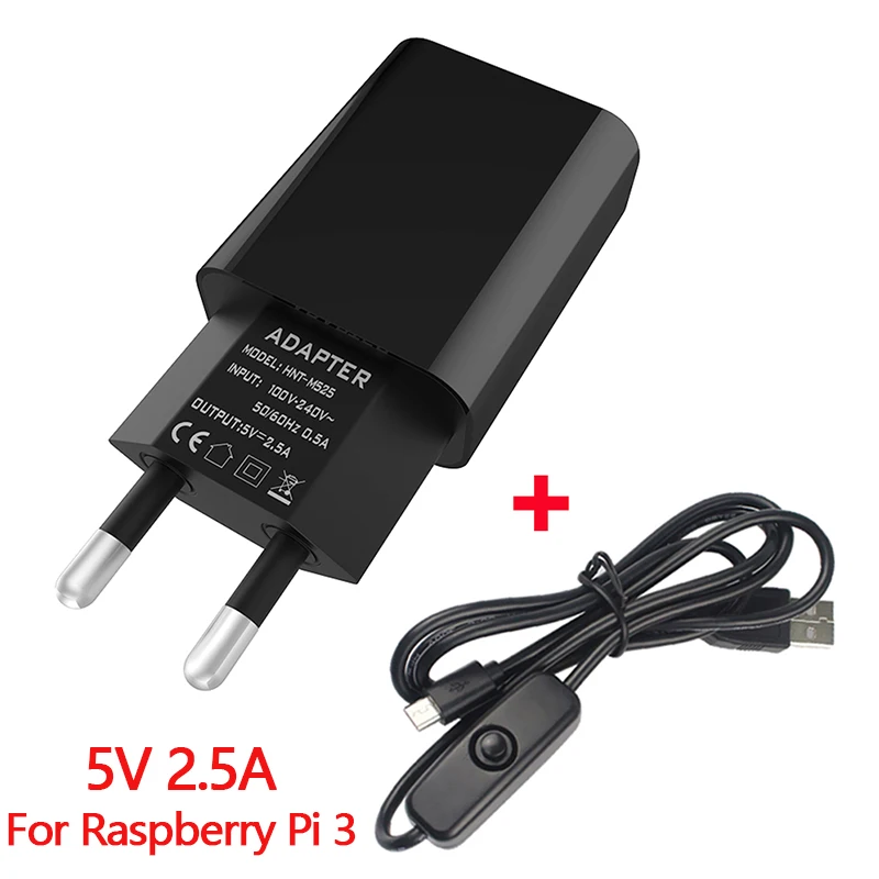 

5V 2.5A Raspberry Pi 3 Model B/B+ Plus Power Supply with Power Switch Micro USB Cable 2.5A 2A 1.5A 1A EU AC Power Adapter