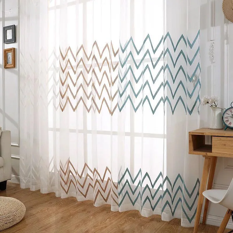 Шторы на окна с вышивкой в скандинавском стиле тюлевые прозрачные Занавески для