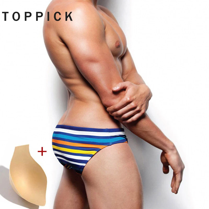 Шорты Toppick мужские пляжные в полоску пикантные однотонные короткие плавки для