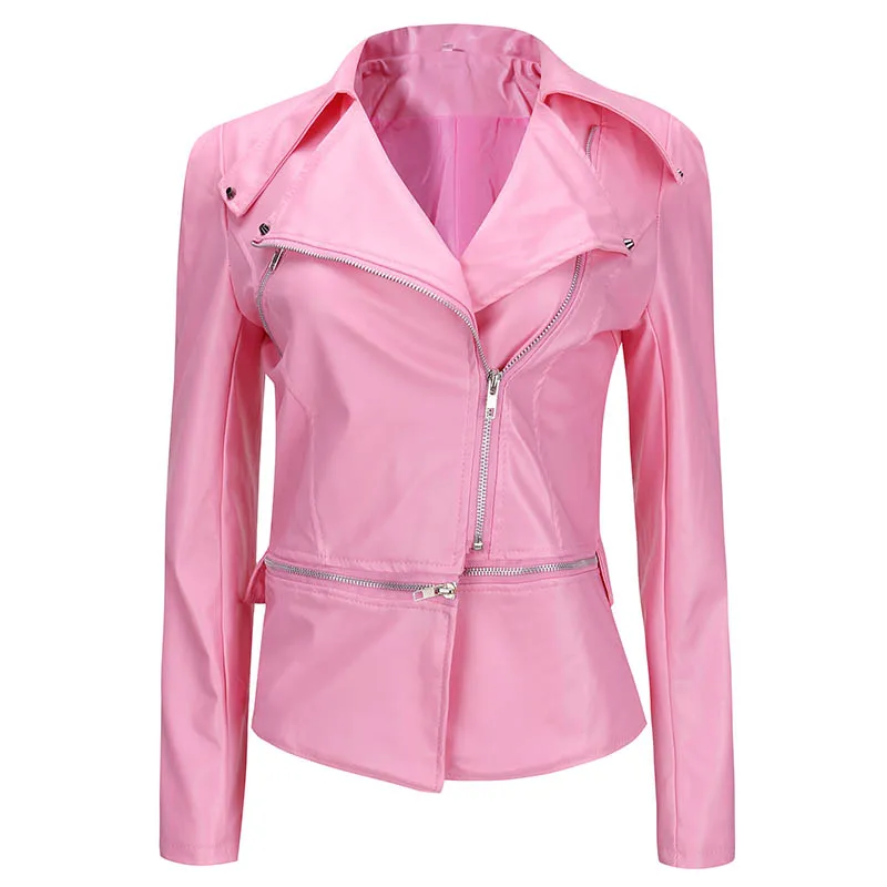 Женская кожаная куртка на молнии осень зима|Кожаные куртки| |