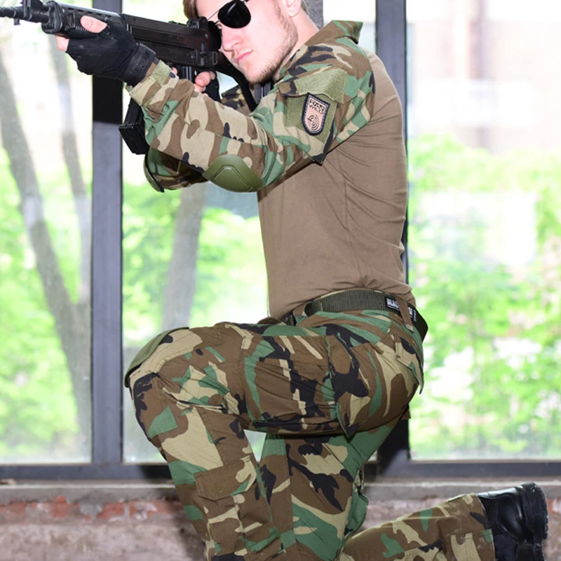 Jungle Camo Тактическая Военная Униформа костюм для мужчин армейский спецназ камуфляжная боевая рубашка+ брюки карго наколенники страйкбол Пейнтбол камуфляжная одежда - Цвет: Jungle Camo