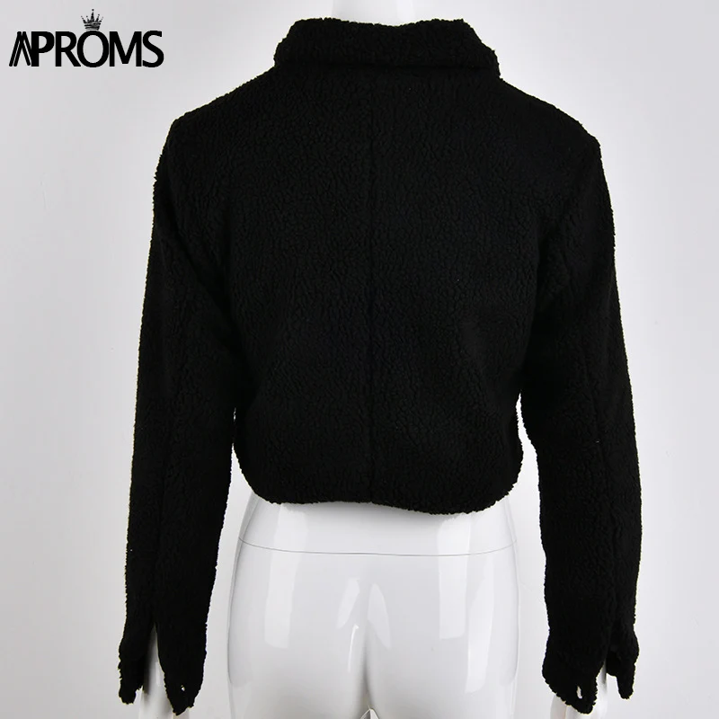 Aproms укороченная плюшевая женская куртка, Модель года! Aproms элегантная однотонная укороченная мягкая толстая теплая плюшевая женская куртка на осень и зиму с карманами спереди