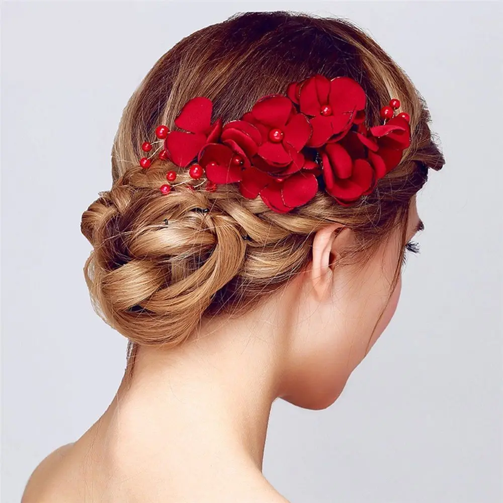 Женская заколка для волос с красными цветами 1 шт. невесты кристаллами вечерние