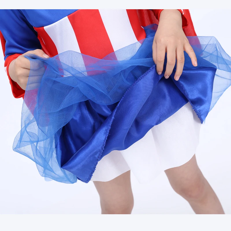 Free shipping 2016 Halloween children's clothing for girls Captain America Suit Set Cosplay Children's Day performance |