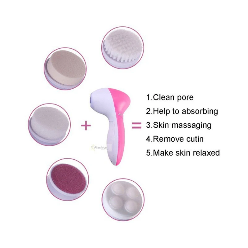

5 In 1 Electric Body Hand Face Skin Beauty Care Massage Tool Best Battery Operated Facial Cleansing Cleaning Wash Brush Cleaner