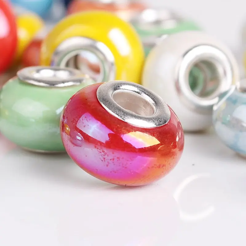 Бусины-шармы круглые из серебра пряжка с покрытием пробы большим отверстием 50 шт.